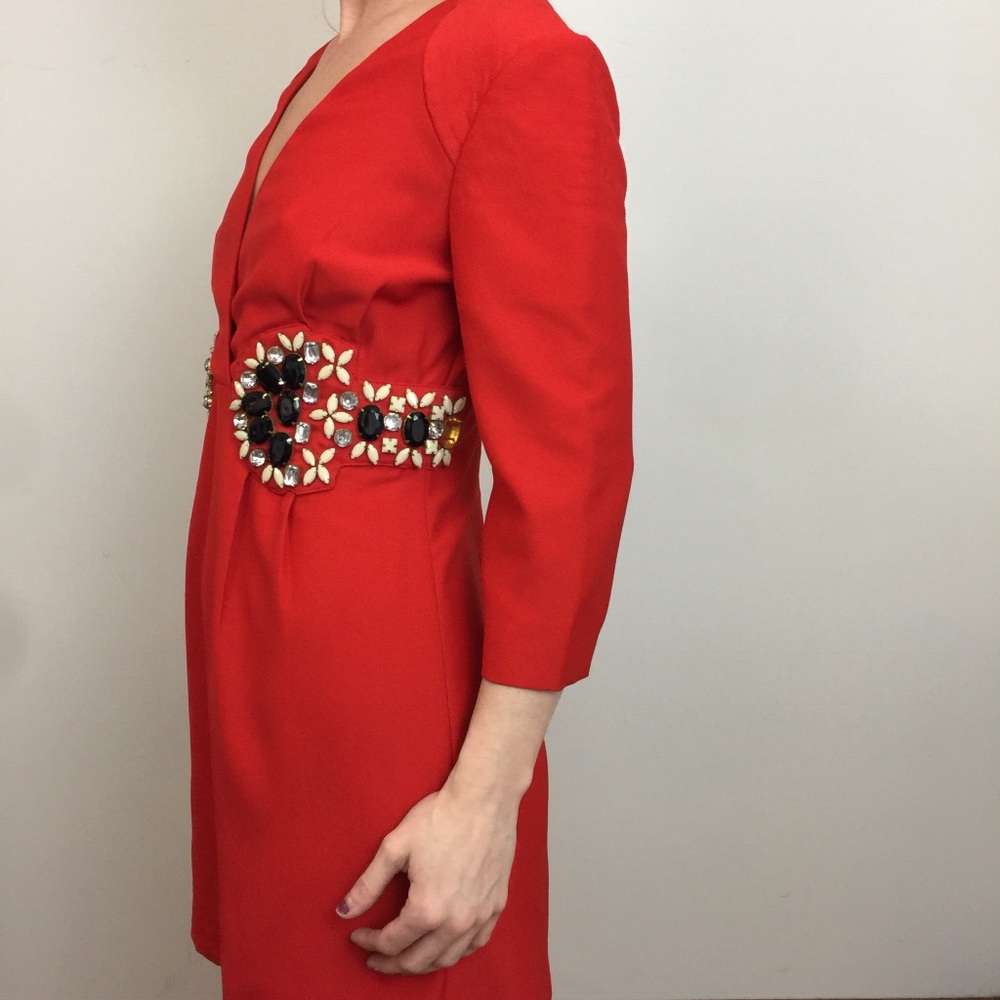KARTA Red Party Heavy Beaded Gem Mini V-neck Dress - Picture 2 of 8